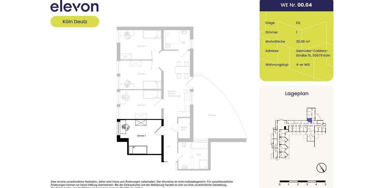 Erdgeschoßwohnung Köln Mülheim - 1 Zimmer, 31 m&sup2;, 595&euro; | Angebot:23713743