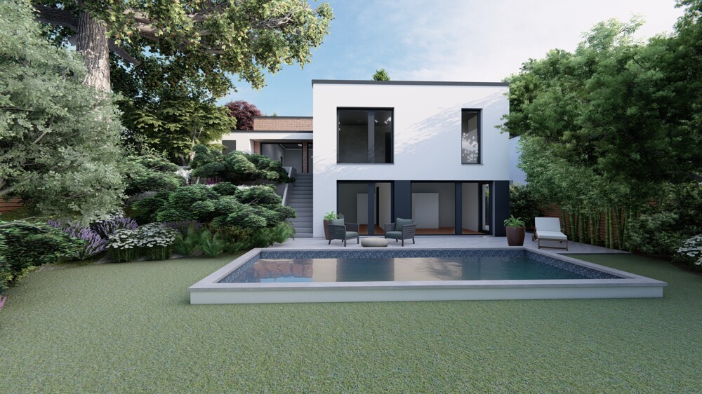Exklusive Bauhausvilla in ruhiger Bestlage - moderner Luxusbungalow mit Garten und Garage - Villa Bensberg Bensberg | Angebot:27179706
