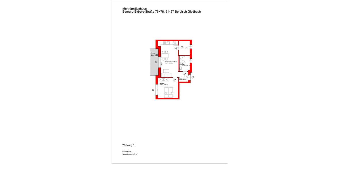 Etagenwohnung Bergisch Gladbach Refrath - 2 Zimmer, 51 m&sup2;, 308.000&euro; | Angebot:25728804