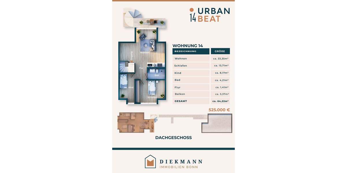 Etagenwohnung Bonn Zentrum - 3 Zimmer, 64 m&sup2;, 489.000&euro; | Angebot:24356792