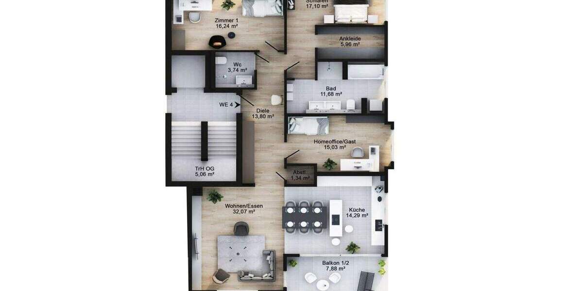 Etagenwohnung Bonn Schweinheim - 4 Zimmer, 139 m&sup2;, 979.000&euro; | Angebot:25654374