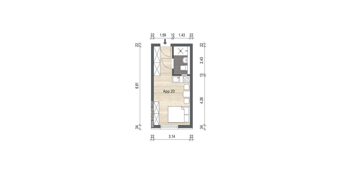 Etagenwohnung Alfter - 1 Zimmer, 21 m&sup2;, 495&euro; | Angebot:24637118