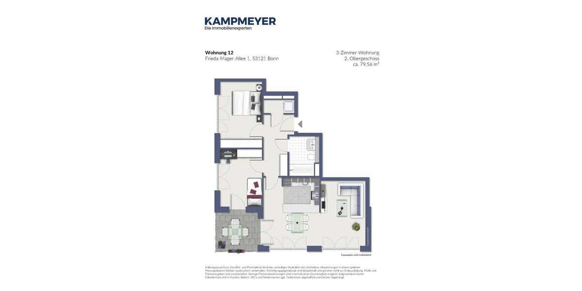 Etagenwohnung Bonn Dransdorf - 3 Zimmer, 80 m&sup2;, 1.180&euro; | Angebot:25720416