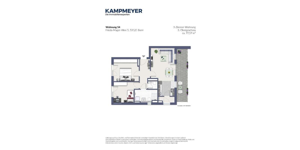 Etagenwohnung Bonn Dransdorf - 3 Zimmer, 78 m&sup2;, 1.270&euro; | Angebot:24353610