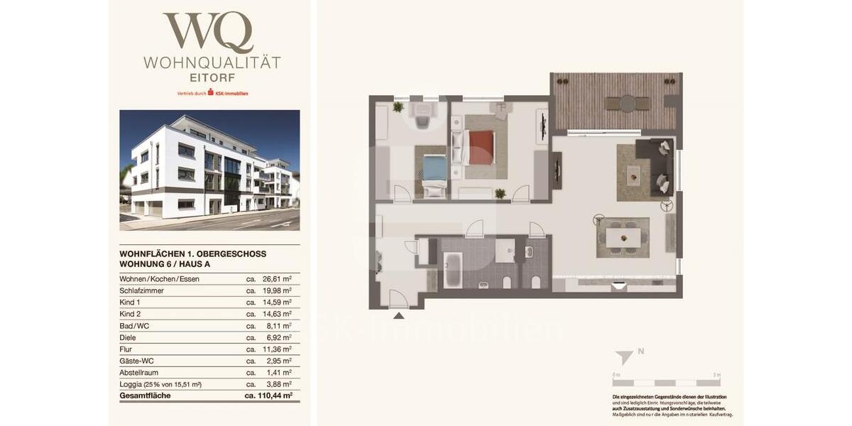 Etagenwohnung Eitorf - 3 Zimmer, 110 m&sup2;, 1.430&euro; | Angebot:25545628