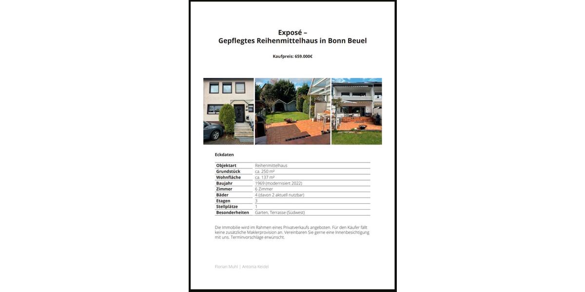 Reihenhaus Bonn Gielgen - 6 Zimmer, 137 m&sup2;, 659.000&euro; | Angebot:26949680