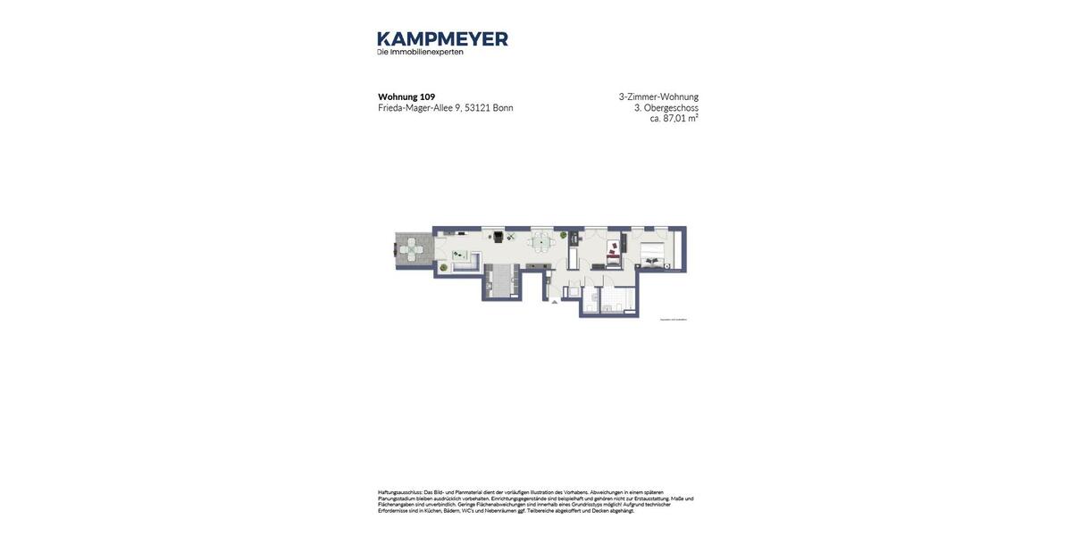 Dachgeschoßwohnung Bonn Dransdorf - 3 Zimmer, 87 m&sup2;, 1.380&euro; | Angebot:26088476