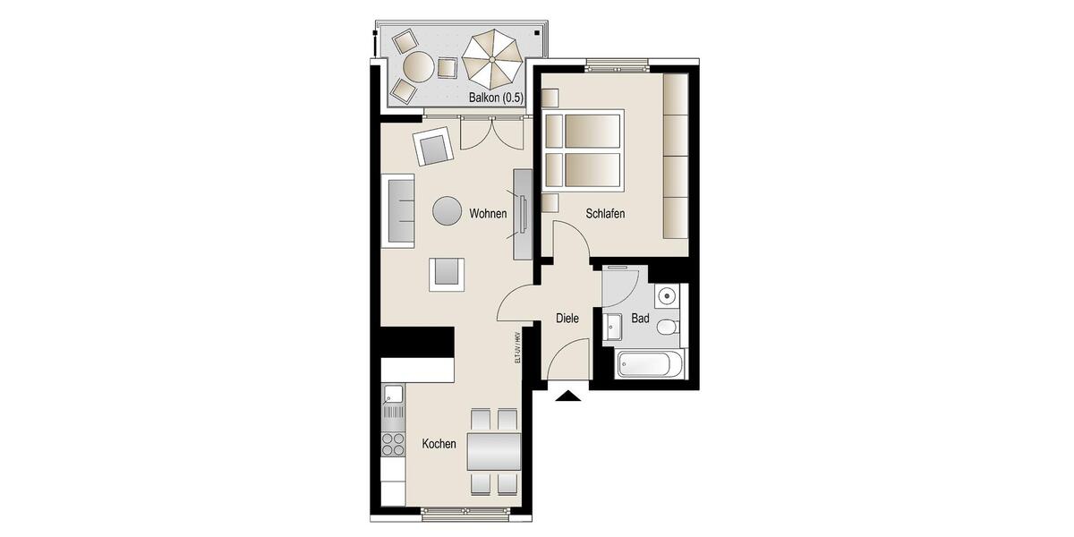 Etagenwohnung Köln Rodenkirchen - 2 Zimmer, 61 m&sup2;, 1.300&euro; | Angebot:25843069