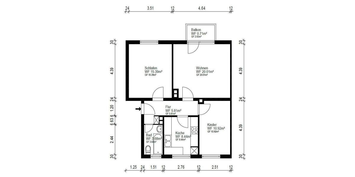 Etagenwohnung Bad Neuenahr-Ahrweiler Bad Neuenahr - 3 Zimmer, 64 m&sup2;, 149.500&euro; | Angebot:25863360
