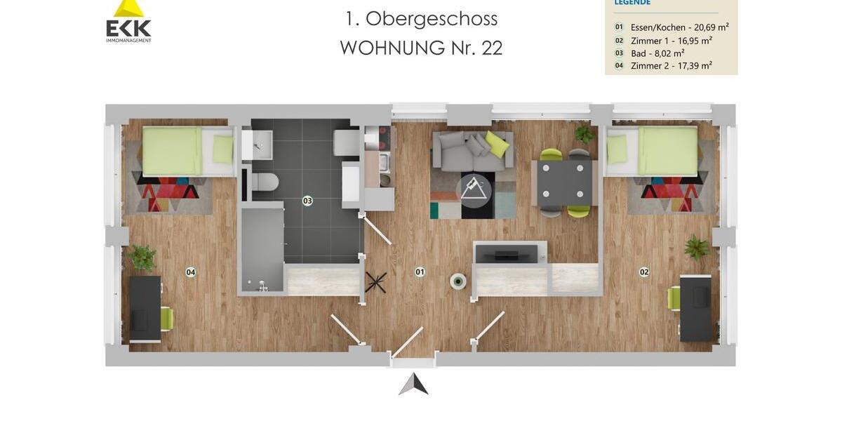 Erdgeschoßwohnung Bonn Küdinghoven - 2 Zimmer, 47 m&sup2;, 1.095&euro; | Angebot:22735165