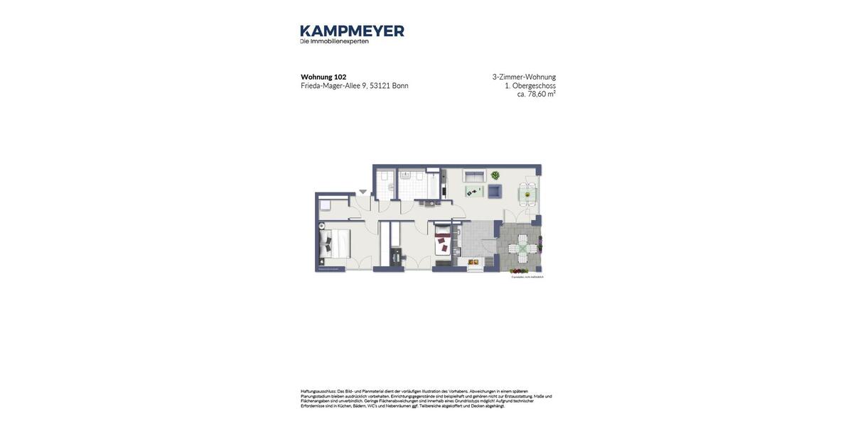 Etagenwohnung Bonn Dransdorf - 3 Zimmer, 79 m&sup2;, 1.200&euro; | Angebot:25805465