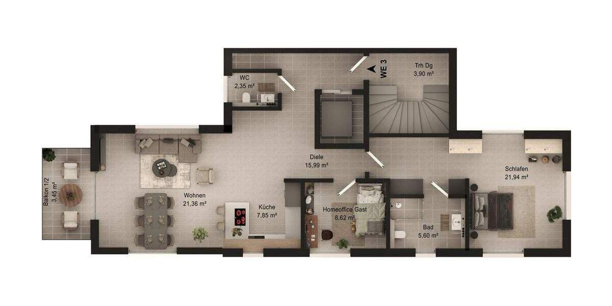 Etagenwohnung Bad Honnef - 3 Zimmer, 87 m&sup2;, 539.000&euro; | Angebot:25715946