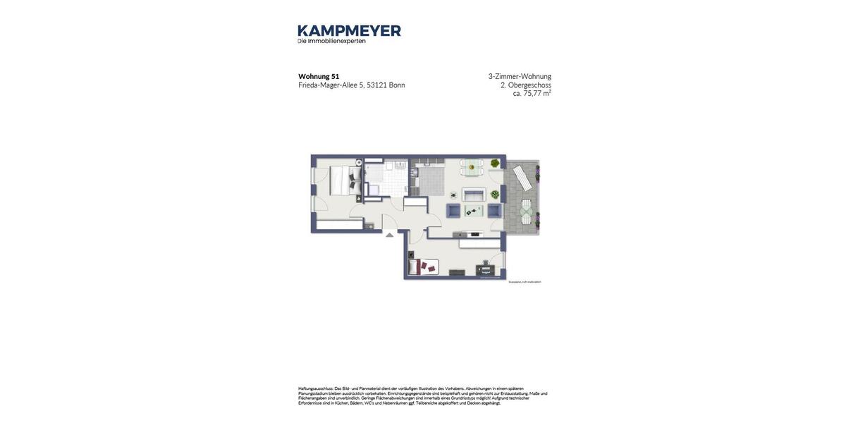 Etagenwohnung Bonn Dransdorf - 3 Zimmer, 76 m&sup2;, 1.180&euro; | Angebot:24814117