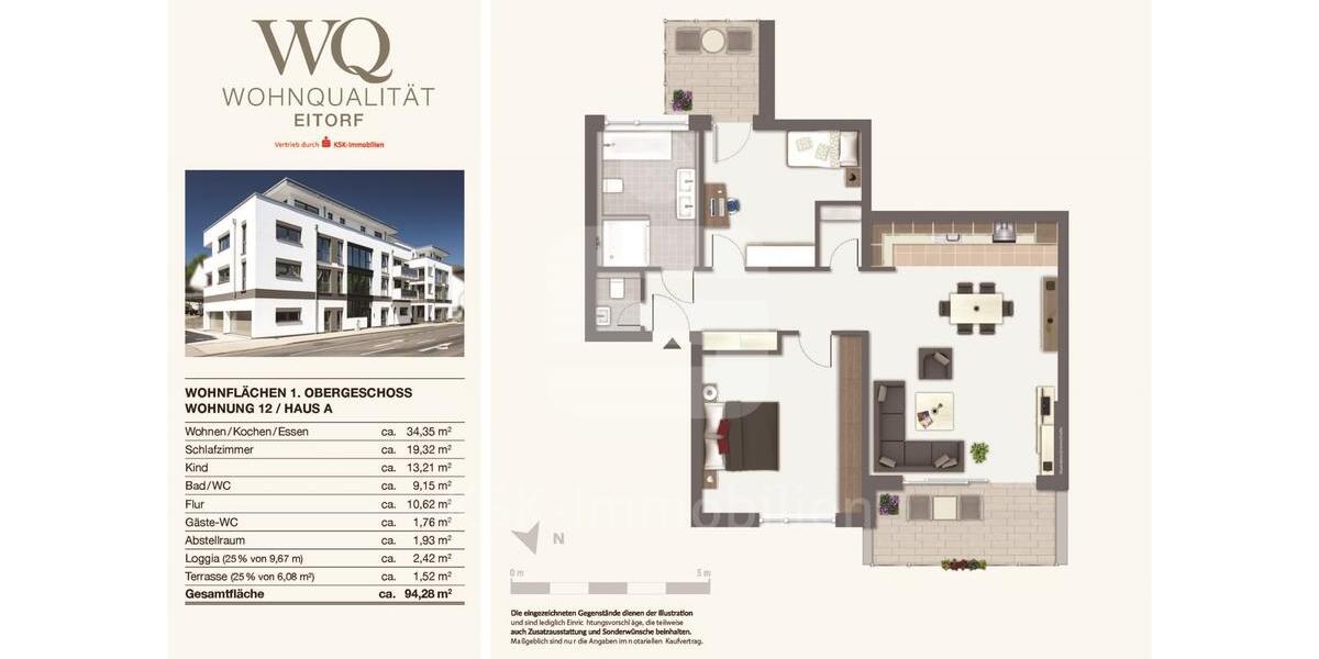 Etagenwohnung Eitorf - 3 Zimmer, 94 m&sup2;, 1.175&euro; | Angebot:25545627