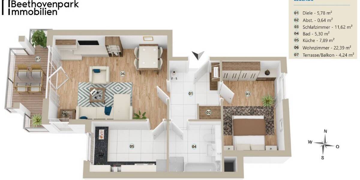 Etagenwohnung Bergisch-Gladbach Refrath - 2 Zimmer, 57 m&sup2;, 239.000&euro; | Angebot:25910788