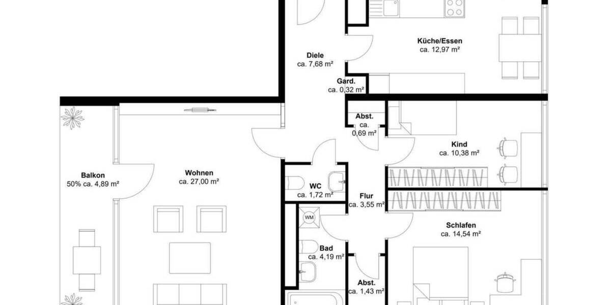Etagenwohnung Bergisch Gladbach Bockenberg - 3 Zimmer, 89 m&sup2;, 210.000&euro; | Angebot:24622038