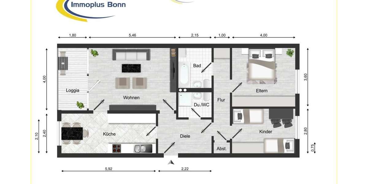 Etagenwohnung Bonn Gielgen - 3 Zimmer, 87 m&sup2;, 250.000&euro; | Angebot:26748334