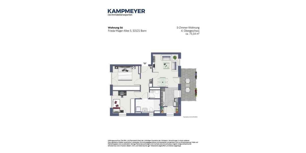 Dachgeschoßwohnung Bonn Dransdorf - 3 Zimmer, 75 m&sup2;, 1.200&euro; | Angebot:24679091