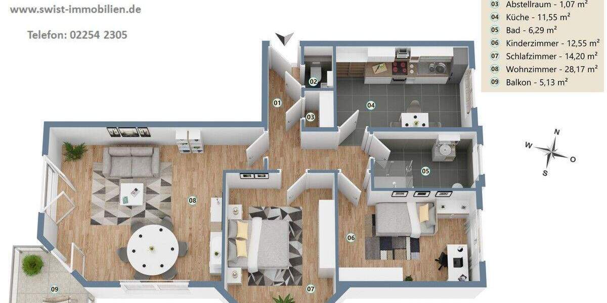 Etagenwohnung Rheinbach - 3 Zimmer, 88 m&sup2;, 310.000&euro; | Angebot:24321593