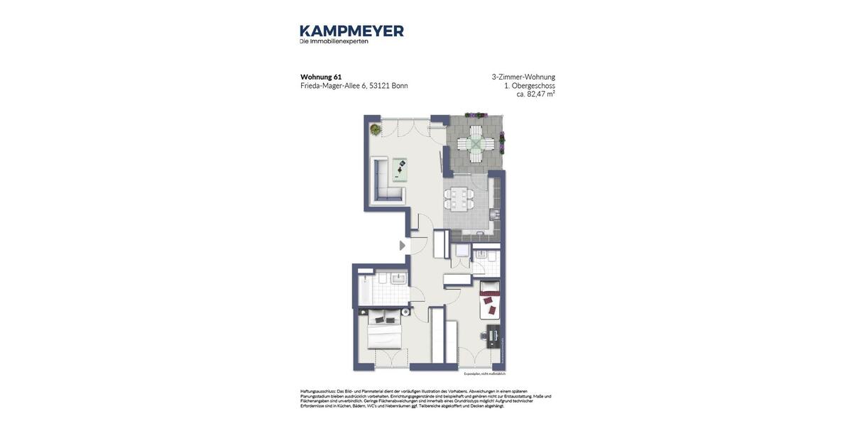 Etagenwohnung Bonn Dransdorf - 3 Zimmer, 82 m&sup2;, 1.250&euro; | Angebot:24814121