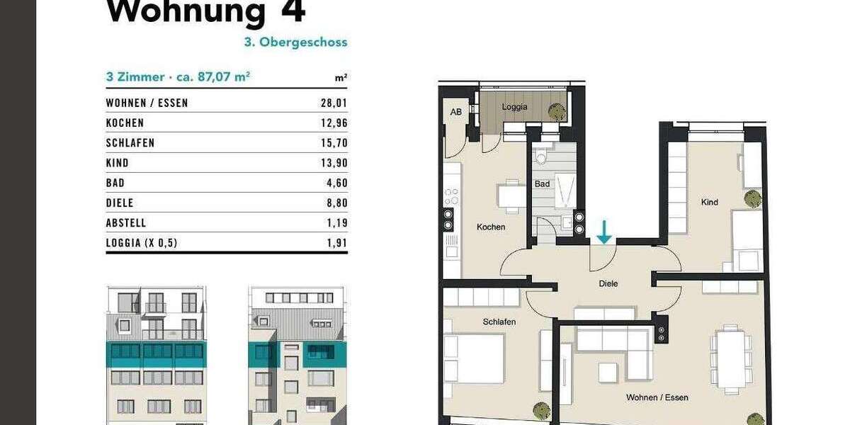 Etagenwohnung Köln Innenstadt - 3 Zimmer, 87 m&sup2;, 579.000&euro; | Angebot:22467558