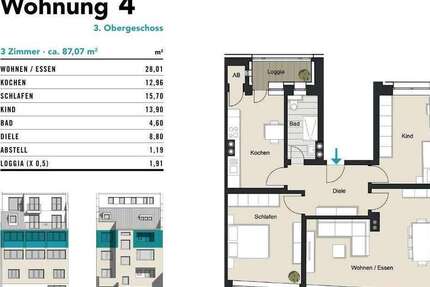 Wohnung Köln Innenstadt - 3 Zimmer, 87 m&sup2;, 579.000&euro; | Angebot:22467558